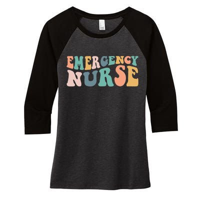 groovy ER Nurse Emergency Room Nurse School  nursing Women's Tri-Blend 3/4-Sleeve Raglan Shirt