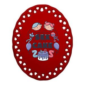 Gender Reveal Funny Cake Ceramic Oval Ornament