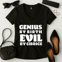 Genius By Birth Evil By Choice Women's V-Neck T-Shirt