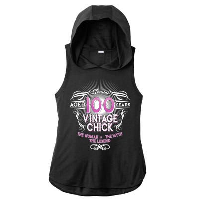 Genuine Aged 100 Years Vintage Chick 100th Birthday Ladies PosiCharge Tri-Blend Wicking Draft Hoodie Tank