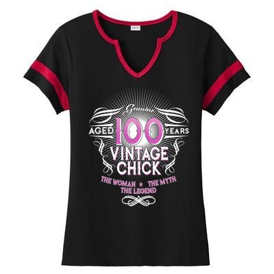 Genuine Aged 100 Years Vintage Chick 100th Birthday Ladies Halftime Notch Neck Tee