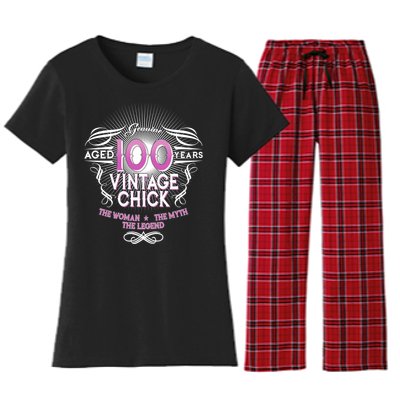 Genuine Aged 100 Years Vintage Chick 100th Birthday Women's Flannel Pajama Set