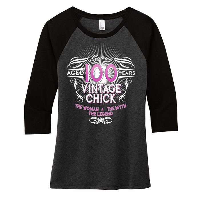 Genuine Aged 100 Years Vintage Chick 100th Birthday Women's Tri-Blend 3/4-Sleeve Raglan Shirt