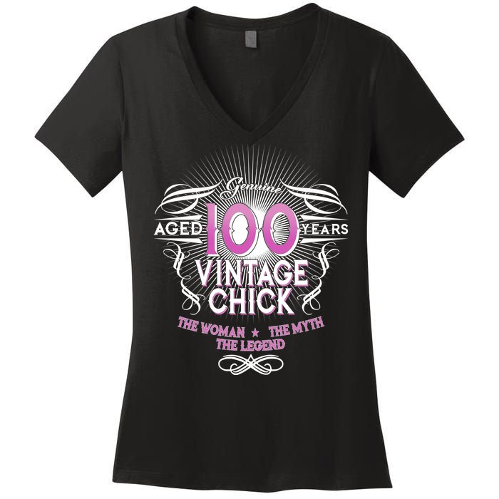 Genuine Aged 100 Years Vintage Chick 100th Birthday Women's V-Neck T-Shirt