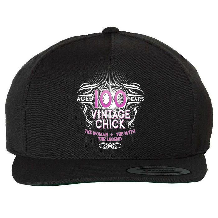 Genuine Aged 100 Years Vintage Chick 100th Birthday Wool Snapback Cap