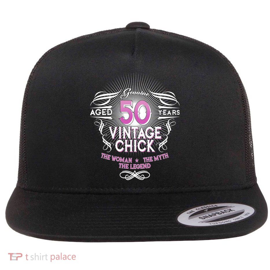 Genuine Aged 50 Years Vintage Chick 50th Birthday Flatbill Hat