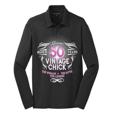 Genuine Aged 50 Years Vintage Chick 50th Birthday Silk Touch Performance Long Sleeve Polo