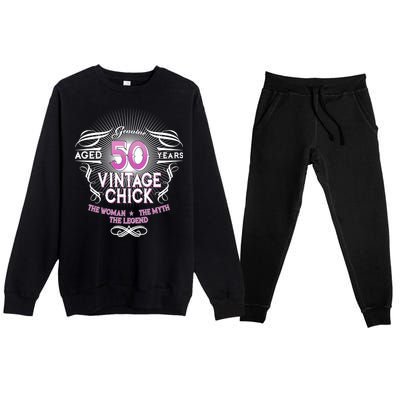 Genuine Aged 50 Years Vintage Chick 50th Birthday Premium Crewneck Sweatsuit Set