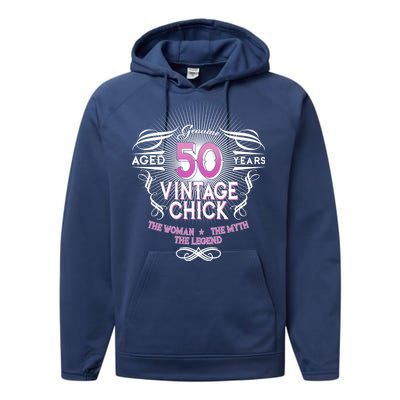 Genuine Aged 50 Years Vintage Chick 50th Birthday Performance Fleece Hoodie