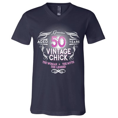 Genuine Aged 50 Years Vintage Chick 50th Birthday V-Neck T-Shirt