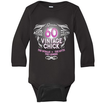 Genuine Aged 60 Years Vintage Chick 60th Birthday Baby Long Sleeve Bodysuit