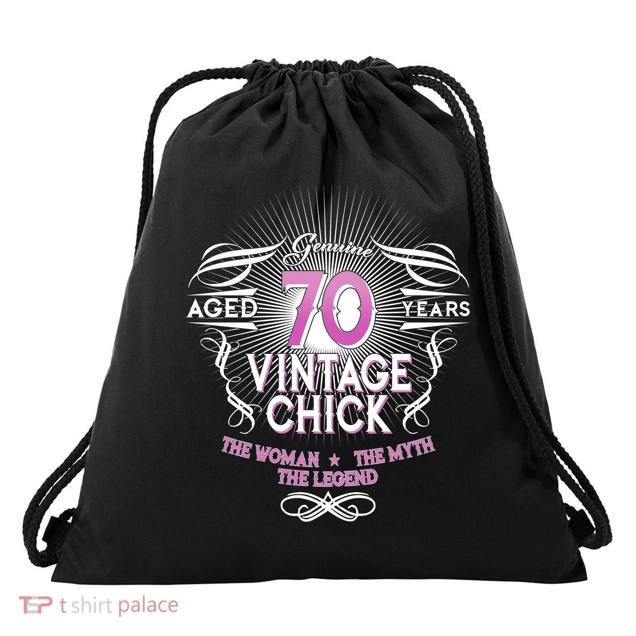 Genuine Aged 70 Years Vintage Chick 70th Birthday Drawstring Bag