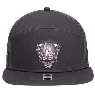 Genuine Aged 70 Years Vintage Chick 70th Birthday 7 Panel Mesh Trucker Snapback Hat