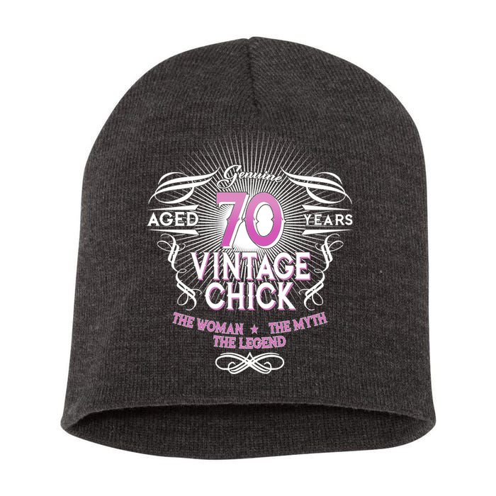 Genuine Aged 70 Years Vintage Chick 70th Birthday Short Acrylic Beanie