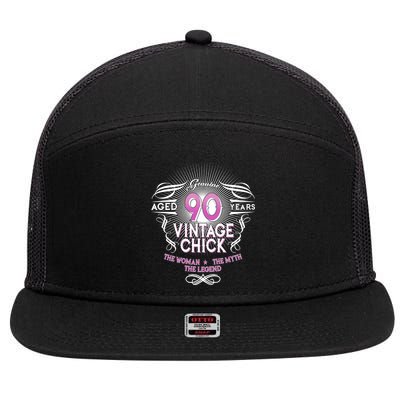 Genuine Aged 90 Years Vintage Chick 90th Birthday 7 Panel Mesh Trucker Snapback Hat