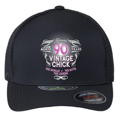 Genuine Aged 90 Years Vintage Chick 90th Birthday Flexfit Unipanel Trucker Cap