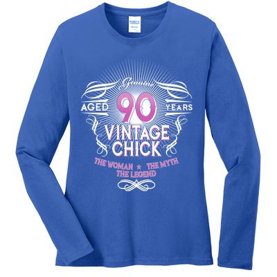 Genuine Aged 90 Years Vintage Chick 90th Birthday Ladies Long Sleeve Shirt