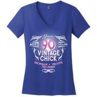 Genuine Aged 90 Years Vintage Chick 90th Birthday Women's V-Neck T-Shirt