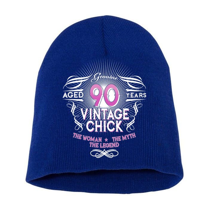 Genuine Aged 90 Years Vintage Chick 90th Birthday Short Acrylic Beanie