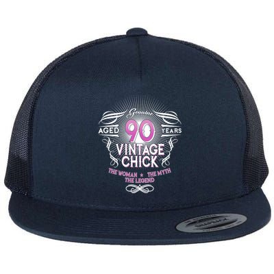 Genuine Aged 90 Years Vintage Chick 90th Birthday Flat Bill Trucker Hat