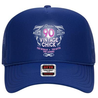 Genuine Aged 90 Years Vintage Chick 90th Birthday High Crown Mesh Back Trucker Hat