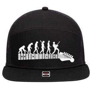 Guitarist Evolution On Headstock Rock On Guitar Player 7 Panel Mesh Trucker Snapback Hat