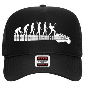 Guitarist Evolution On Headstock Rock On Guitar Player High Crown Mesh Back Trucker Hat