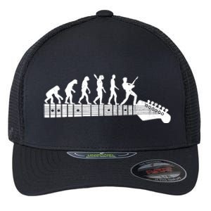 Guitarist Evolution On Headstock Rock On Guitar Player Flexfit Unipanel Trucker Cap