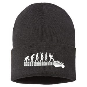 Guitarist Evolution On Headstock Rock On Guitar Player Sustainable Knit Beanie