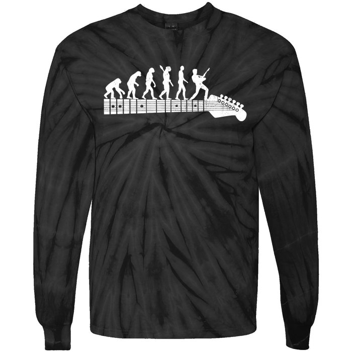 Guitarist Evolution On Headstock Rock On Guitar Player Tie-Dye Long Sleeve Shirt