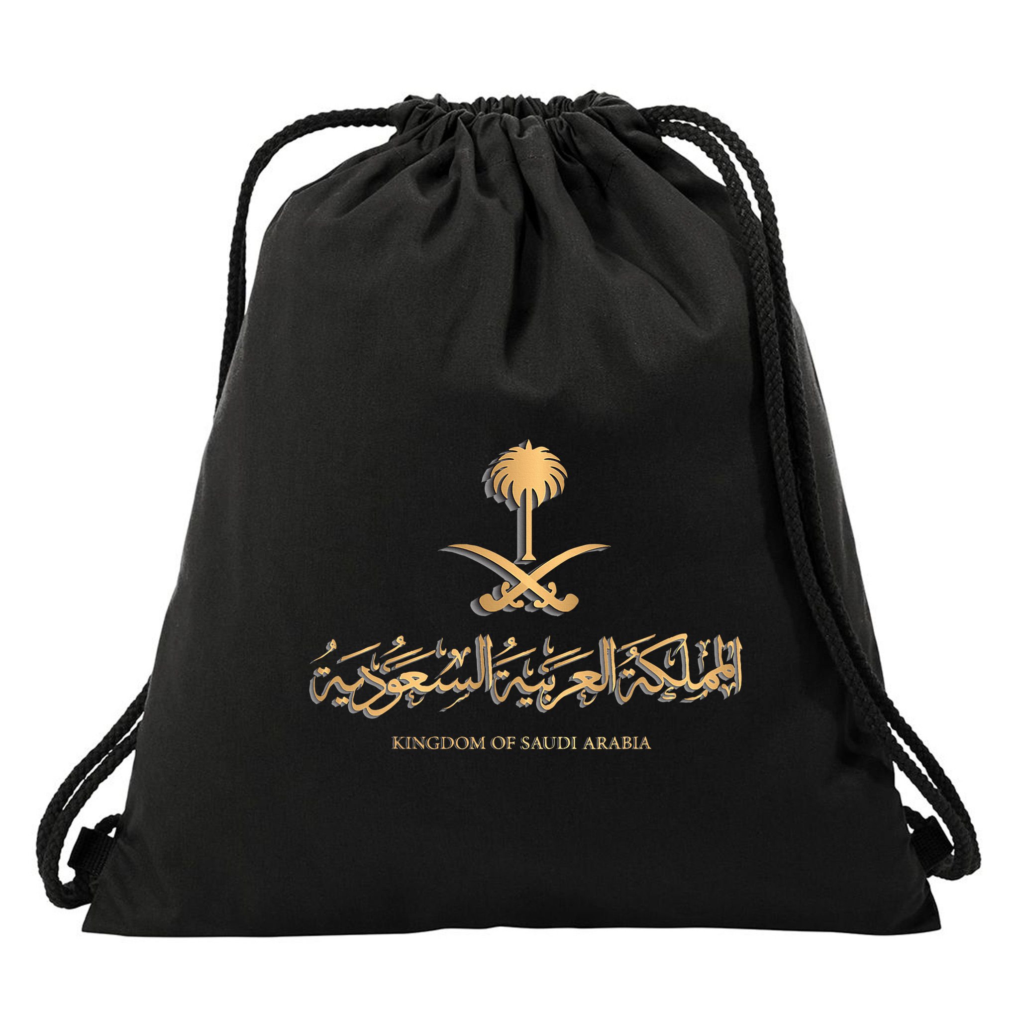 Golden Emblem Of Kingdom Of Saudi Arabia Saudi Flag Drawstring Bag