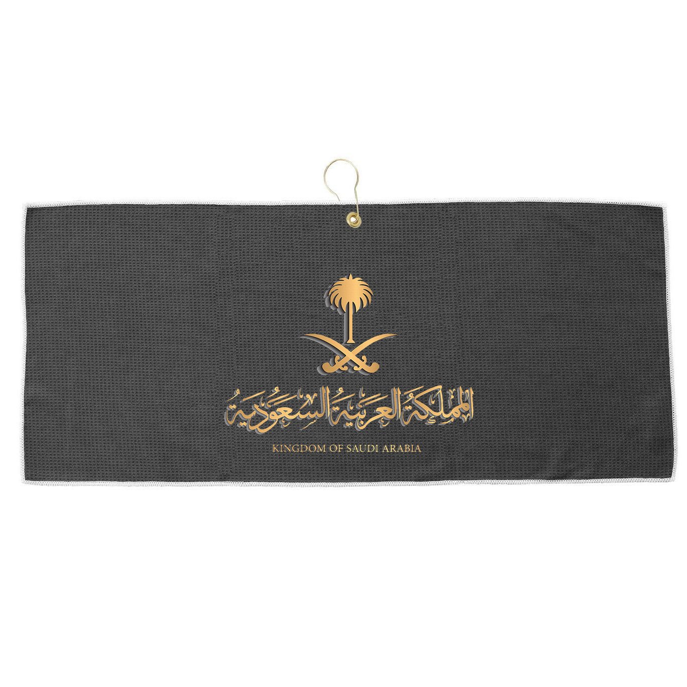 Golden Emblem Of Kingdom Of Saudi Arabia Saudi Flag Large Microfiber Waffle Golf Towel