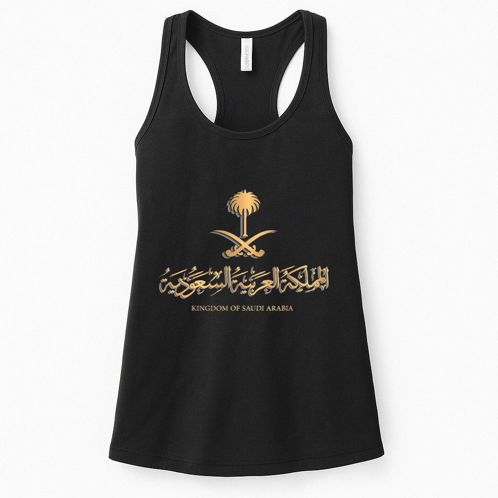 Golden Emblem Of Kingdom Of Saudi Arabia Saudi Flag Womens Tank Top