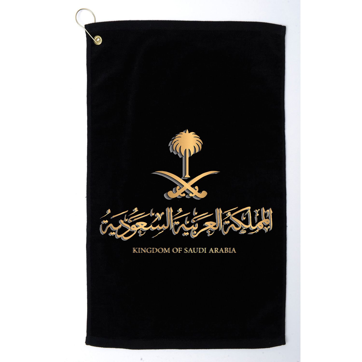 Golden Emblem Of Kingdom Of Saudi Arabia Saudi Flag Golf Towel