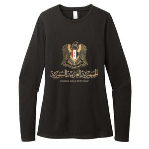 Golden Emblem Of Syria Arab Republic With Syria Flag Sign Womens CVC Long Sleeve Shirt