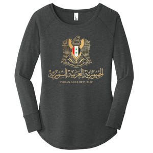 Golden Emblem Of Syria Arab Republic With Syria Flag Sign Women's Perfect Tri Tunic Long Sleeve Shirt