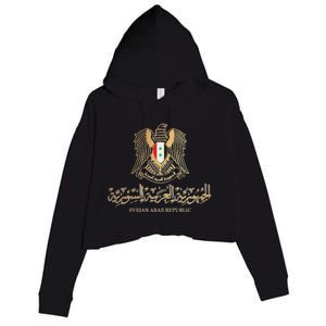 Golden Emblem Of Syria Arab Republic With Syria Flag Sign Crop Fleece Hoodie