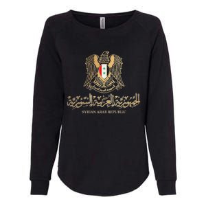 Golden Emblem Of Syria Arab Republic With Syria Flag Sign Womens California Wash Sweatshirt