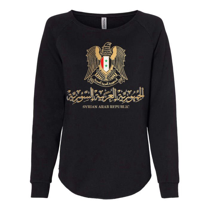 Golden Emblem Of Syria Arab Republic With Syria Flag Sign Womens California Wash Sweatshirt