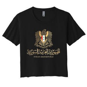 Golden Emblem Of Syria Arab Republic With Syria Flag Sign Women's Crop Top Tee