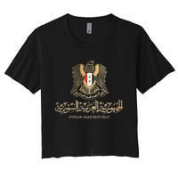 Golden Emblem Of Syria Arab Republic With Syria Flag Sign Women's Crop Top Tee