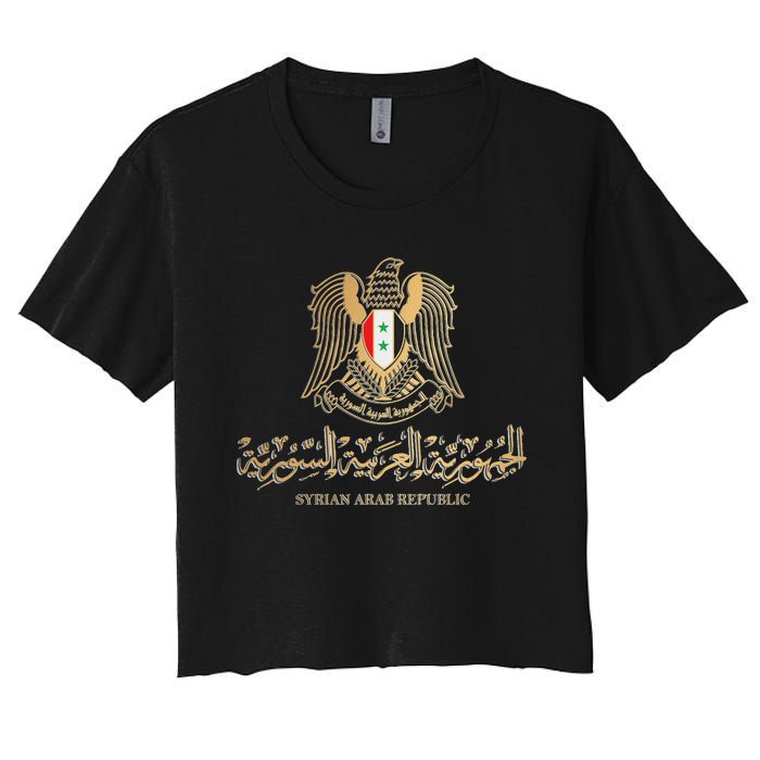 Golden Emblem Of Syria Arab Republic With Syria Flag Sign Women's Crop Top Tee