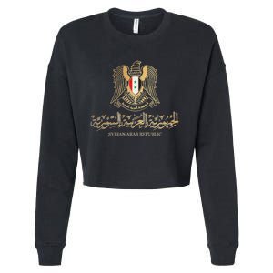 Golden Emblem Of Syria Arab Republic With Syria Flag Sign Cropped Pullover Crew