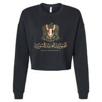 Golden Emblem Of Syria Arab Republic With Syria Flag Sign Cropped Pullover Crew