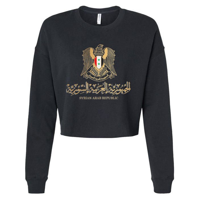 Golden Emblem Of Syria Arab Republic With Syria Flag Sign Cropped Pullover Crew