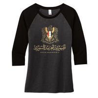 Golden Emblem Of Syria Arab Republic With Syria Flag Sign Women's Tri-Blend 3/4-Sleeve Raglan Shirt