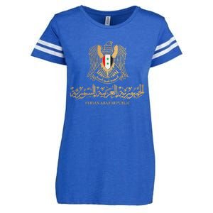 Golden Emblem Of Syria Arab Republic With Syria Flag Sign Enza Ladies Jersey Football T-Shirt