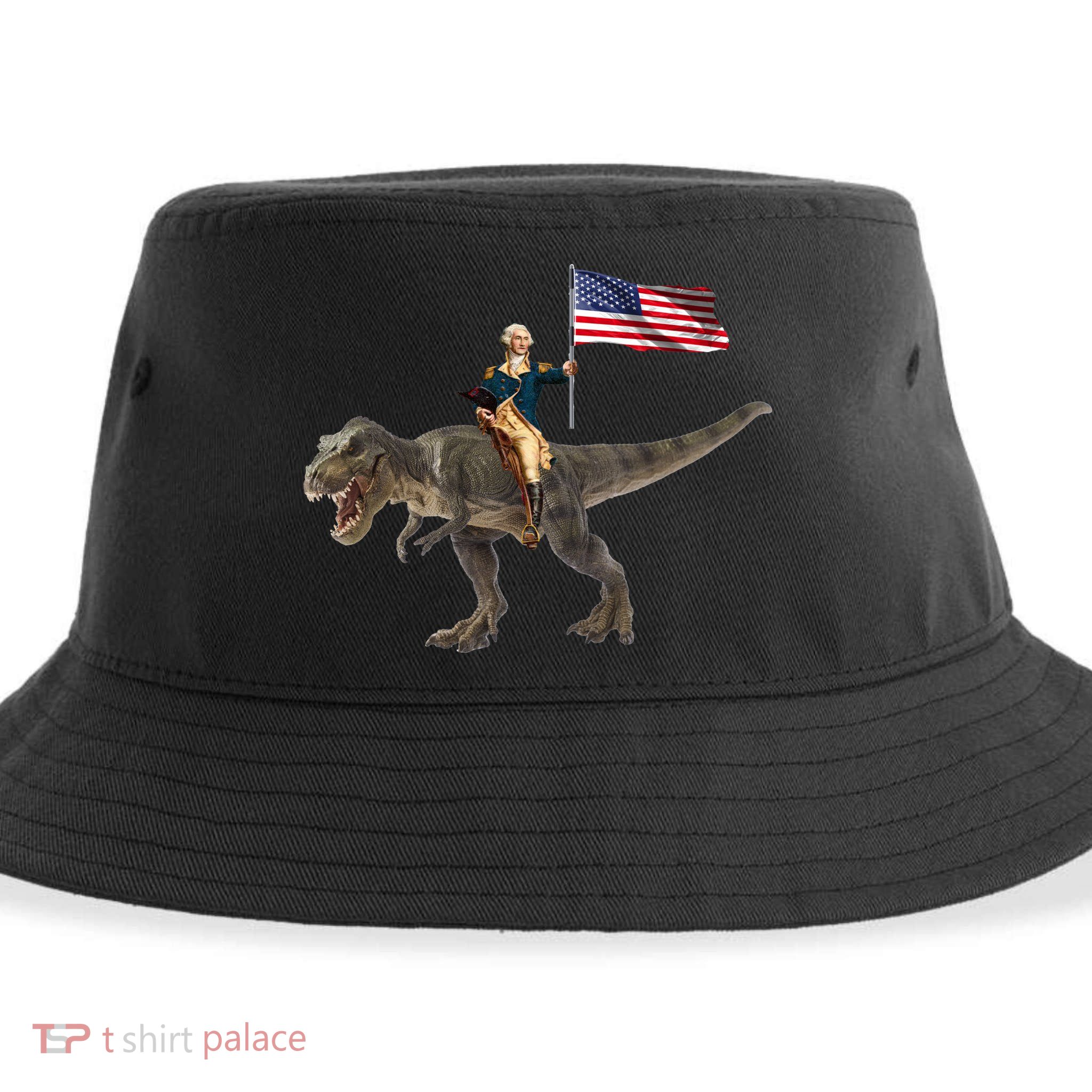 George Washington On A Dinosaur Sustainable Bucket Hat