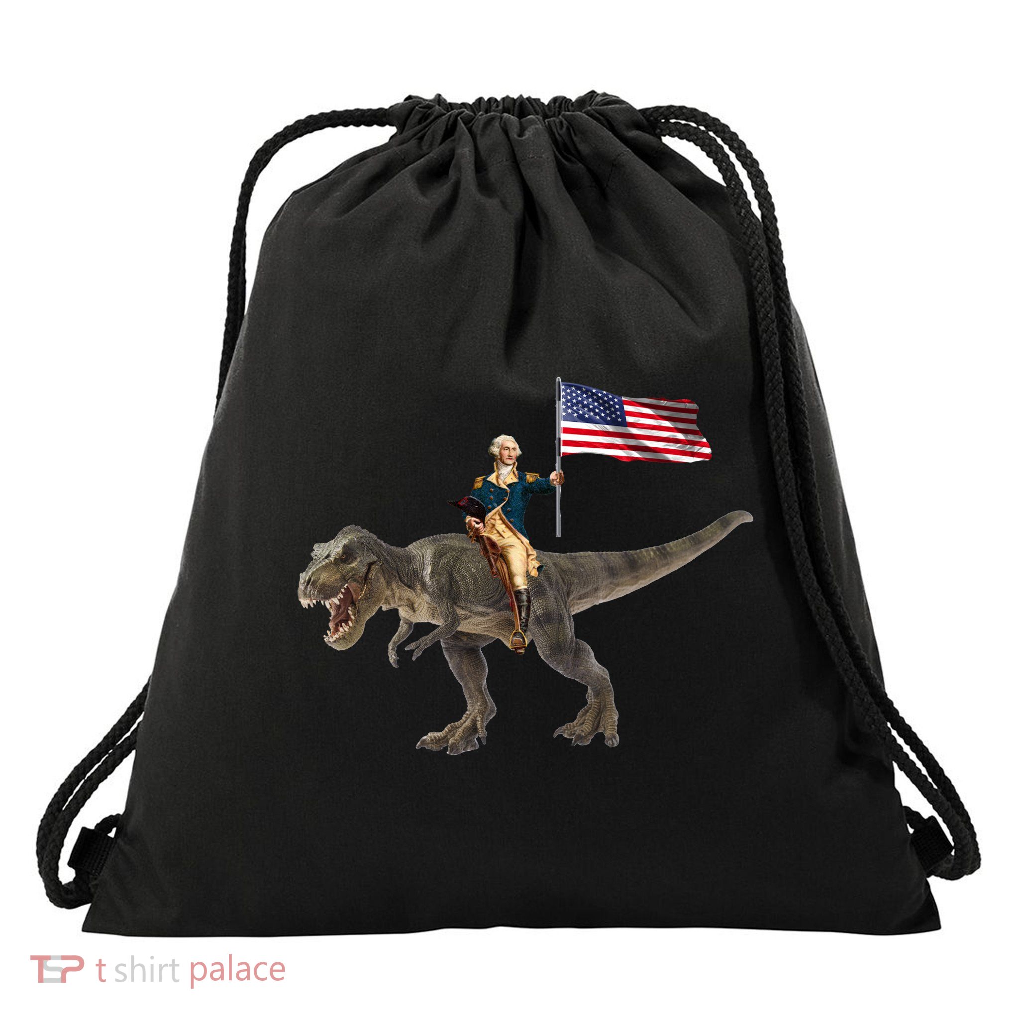 George Washington On A Dinosaur Drawstring Bag