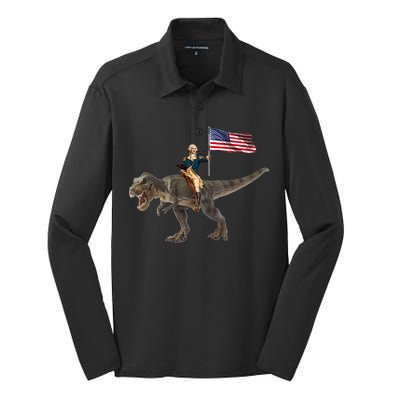 George Washington On A Dinosaur Silk Touch Performance Long Sleeve Polo